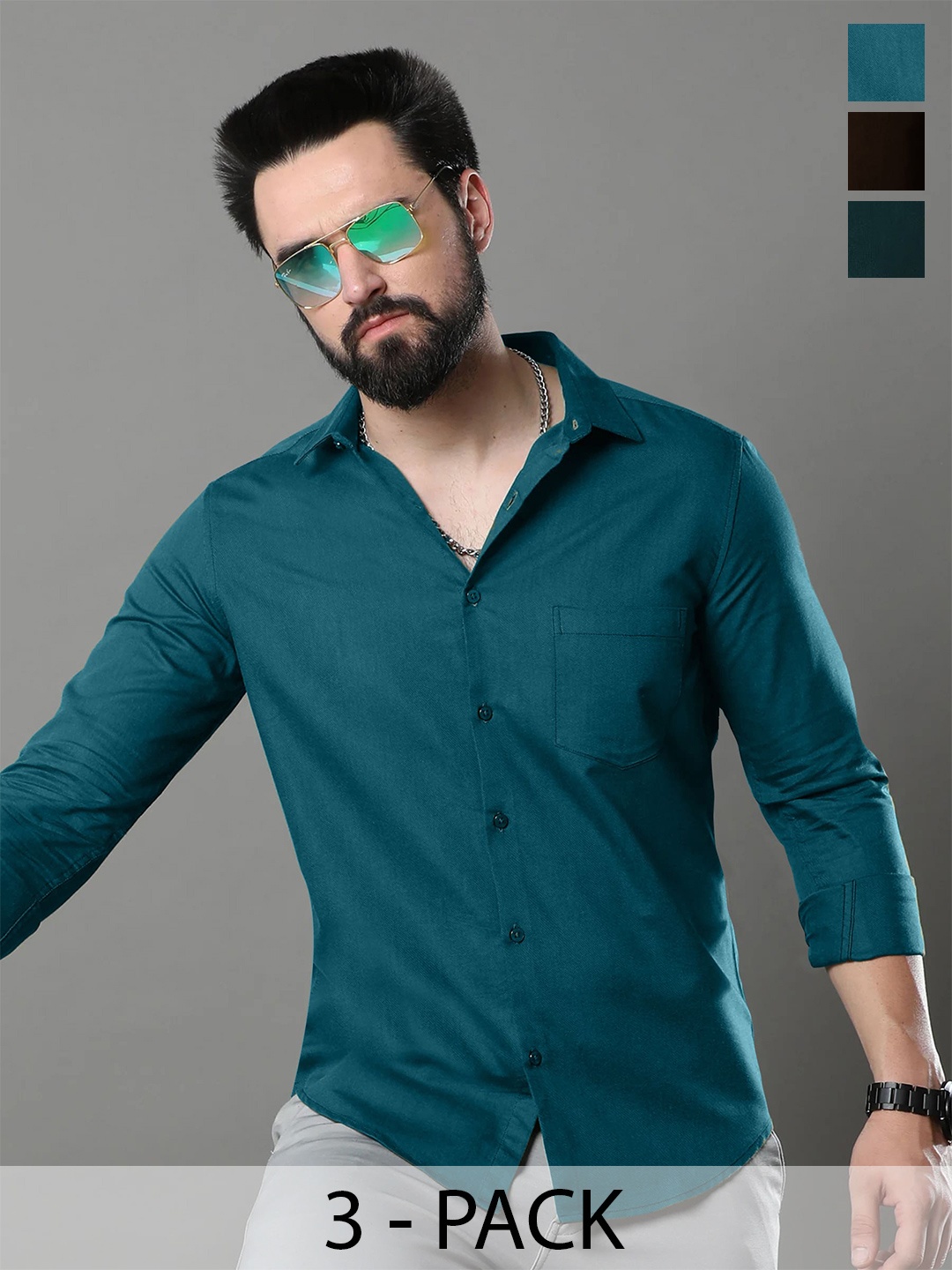 

Tee Projekt Spread Collar Long Sleeves Cotton Casual Shirt, Blue
