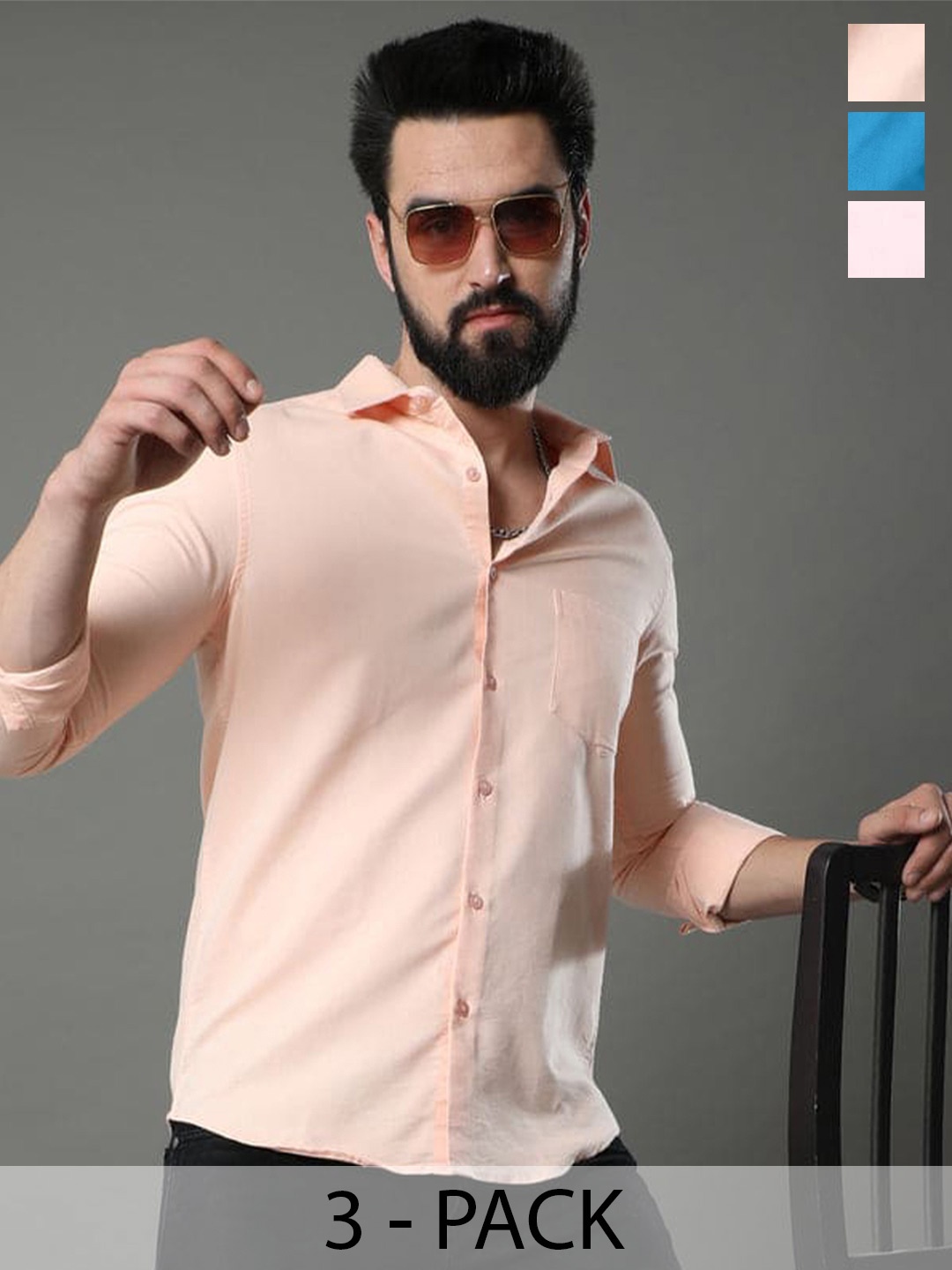 

Tee Projekt Pack Of 3 Standard Opaque Pure Cotton Casual Shirt, Cream