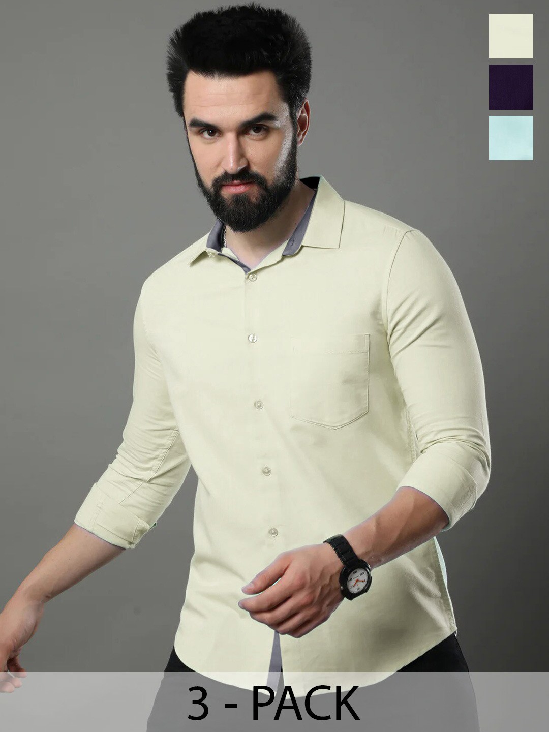 

Tee Projekt Pack Of 3 Standard Opaque Pure Cotton Casual Shirt, Yellow