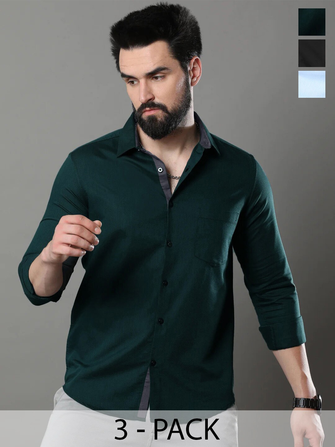 

Tee Projekt Spread Collar Long Sleeves Cotton Casual Shirt, Black