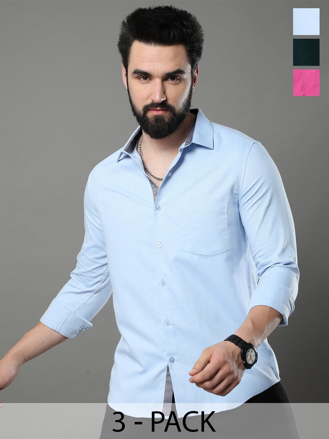 

Tee Projekt Spread Collar Long Sleeves Cotton Casual Shirt, Blue