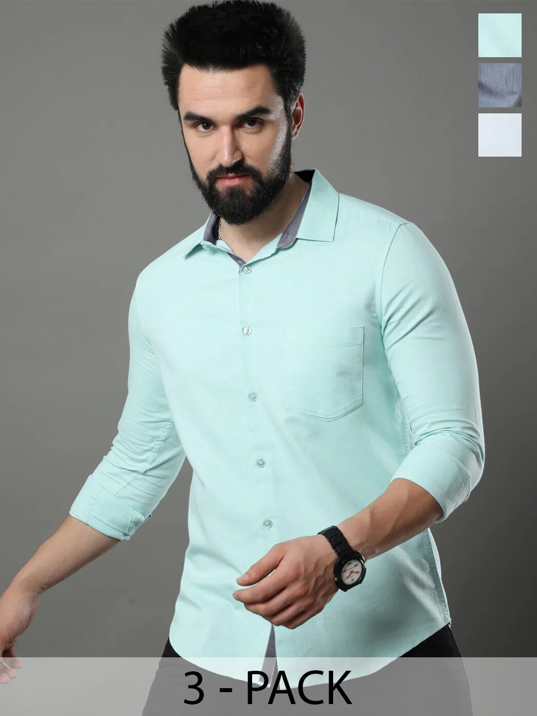 

Tee Projekt Pack Of 3 Standard Opaque Pure Cotton Casual Shirt, Blue