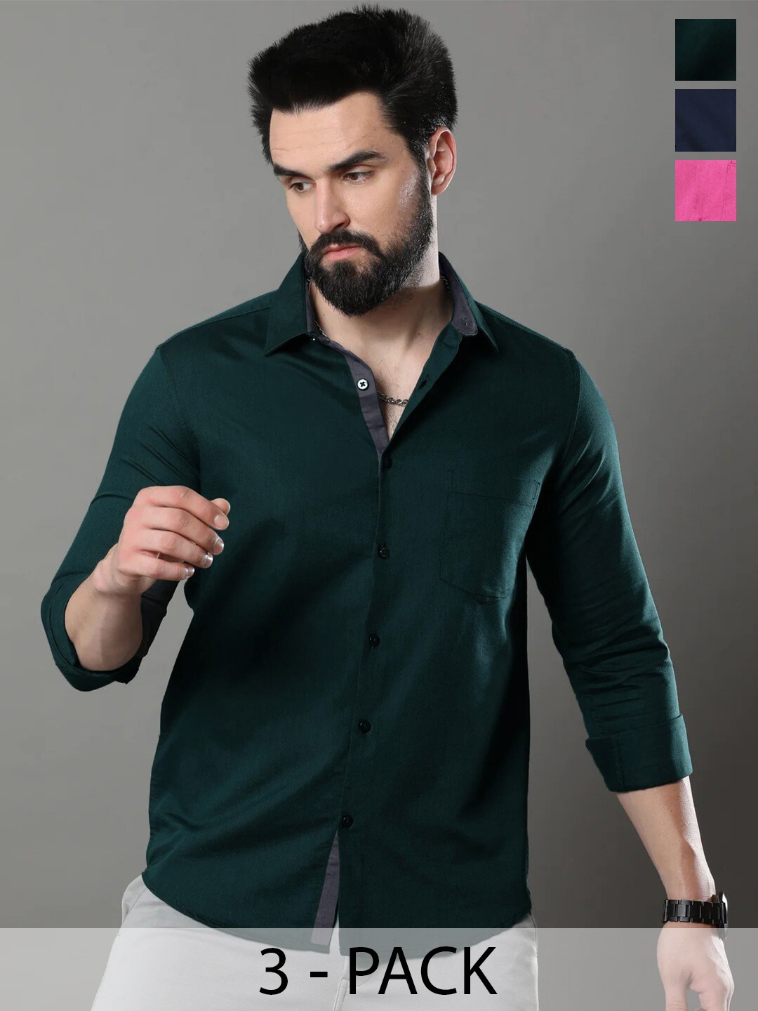 

Tee Projekt Spread Collar Long Sleeves Cotton Casual Shirt, Black