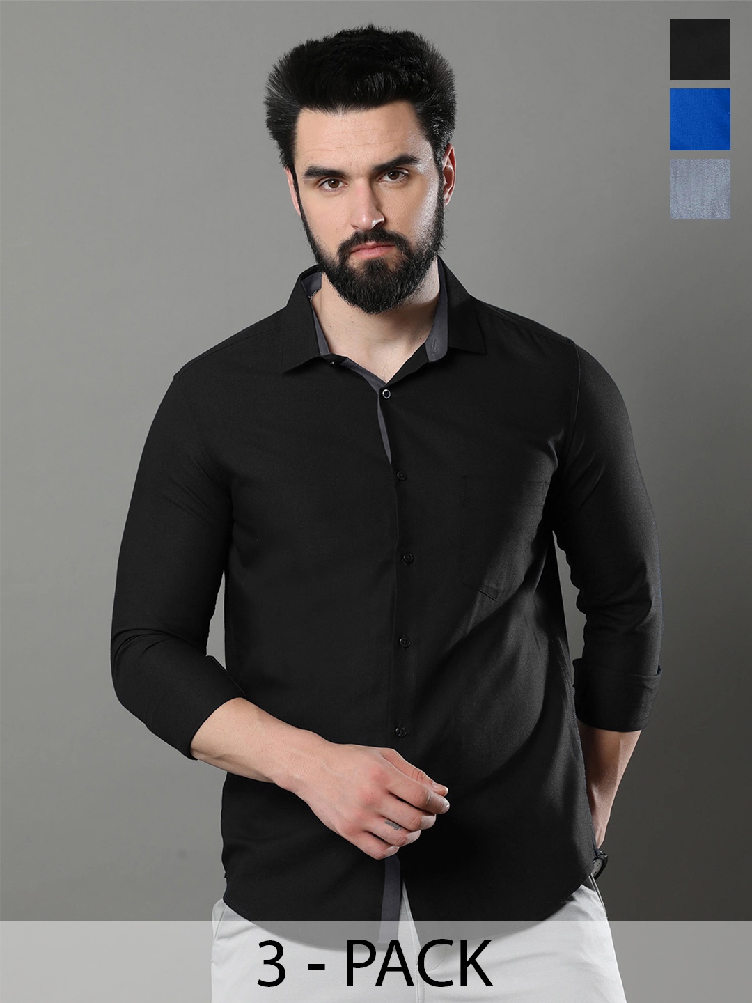 

Tee Projekt Spread Collar Long Sleeves Cotton Casual Shirt, Blue