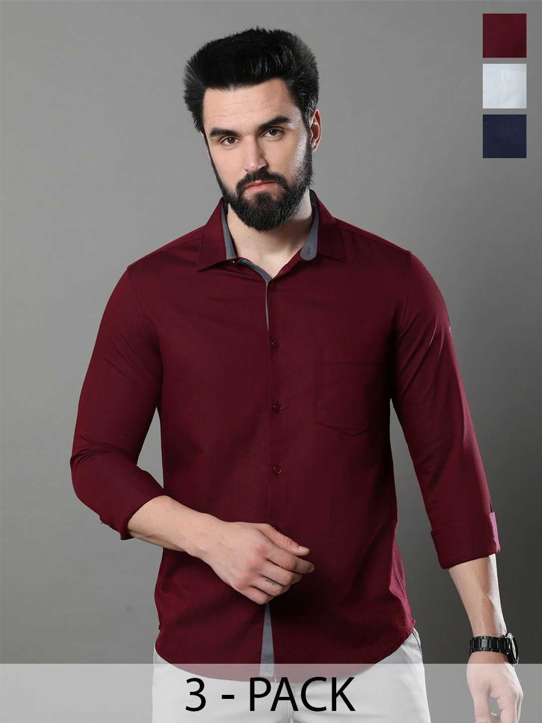 

Tee Projekt Pack Of 3 Standard Opaque Pure Cotton Casual Shirt, Maroon