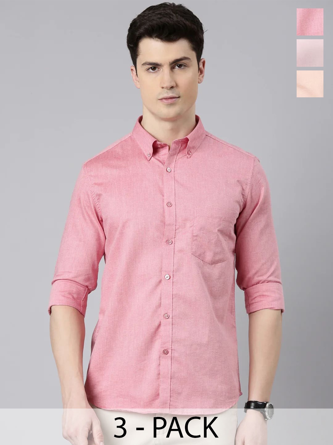 

Tee Projekt Pack Of 3 Standard Opaque Pure Cotton Casual Shirt, Multi