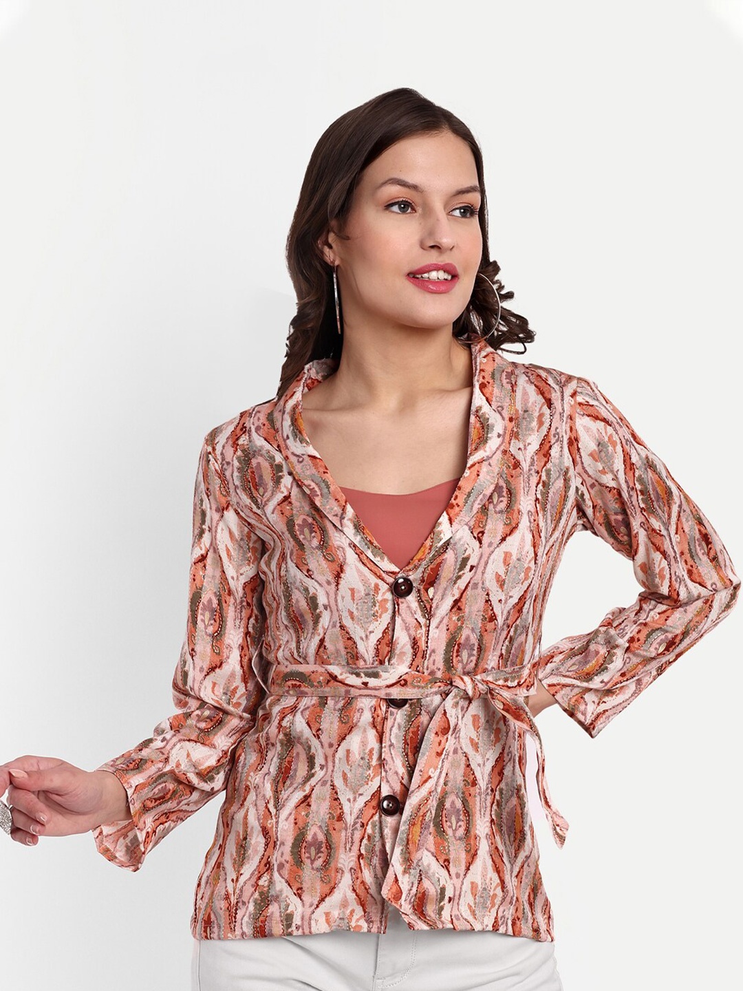 

Suktam Trendz Abstract Printed Cotton Shirt Style Top, Orange