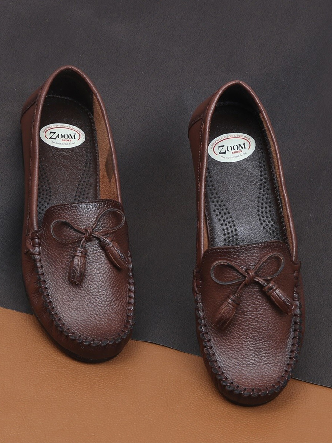 

Zoom Shoes Women Comfort Insole Lightweight Leather Tassel Loafers, Brown