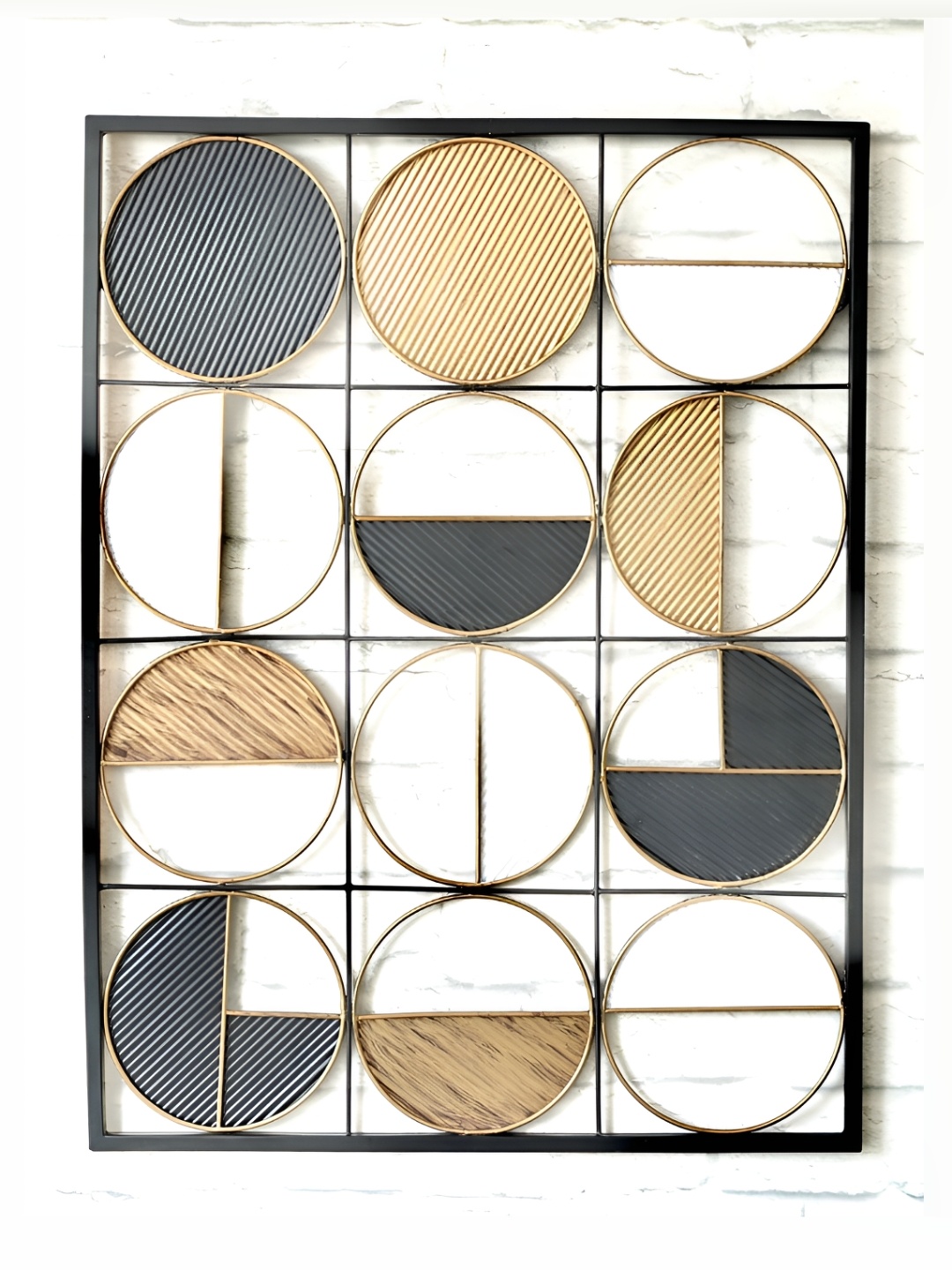 

BEHOMA Black & Gold-Tone Geometric Iron Framed Wall Hanging