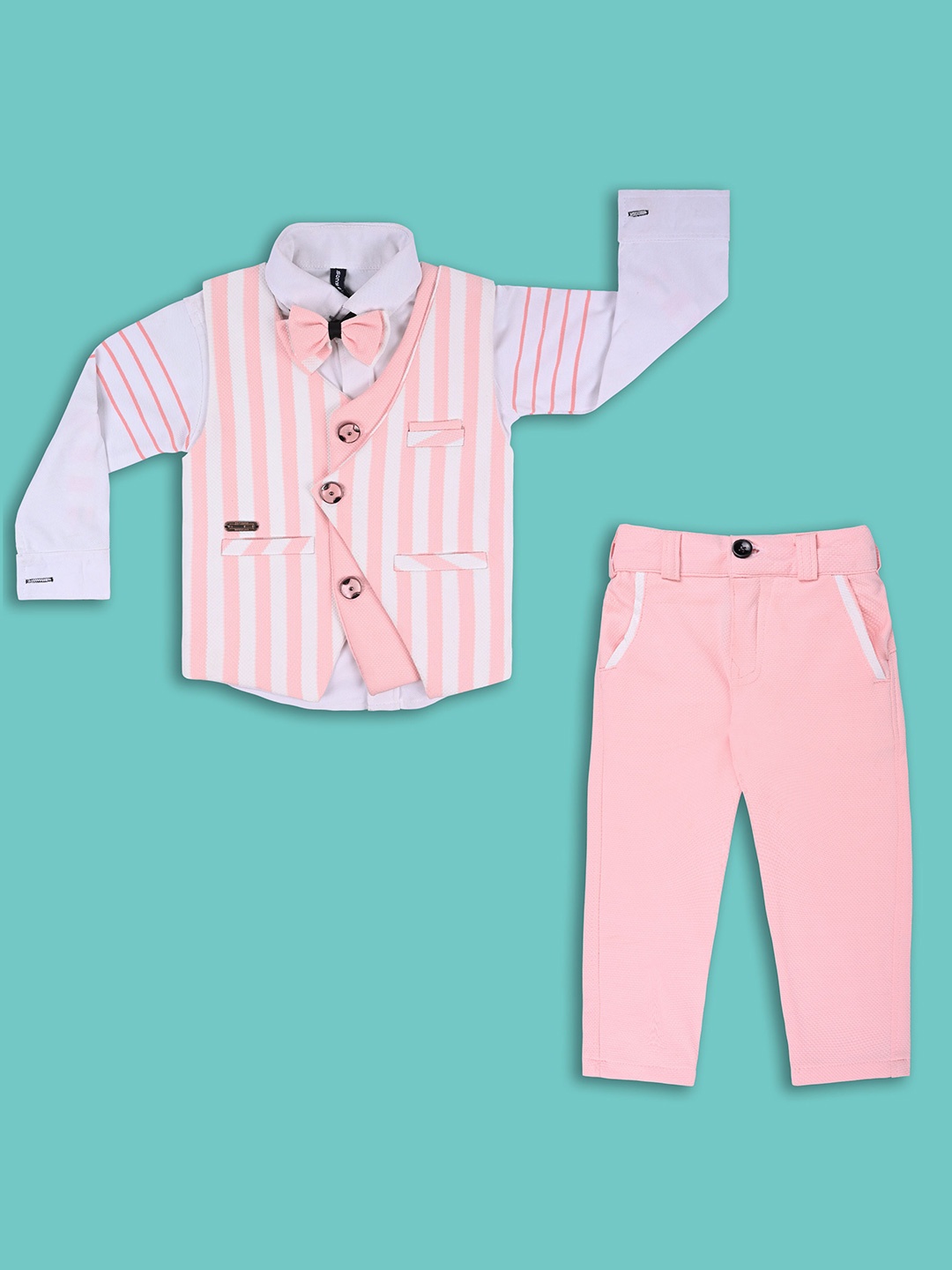 

Wish Karo Boys Striped Shirt With Trousers & Waistcoat, Pink
