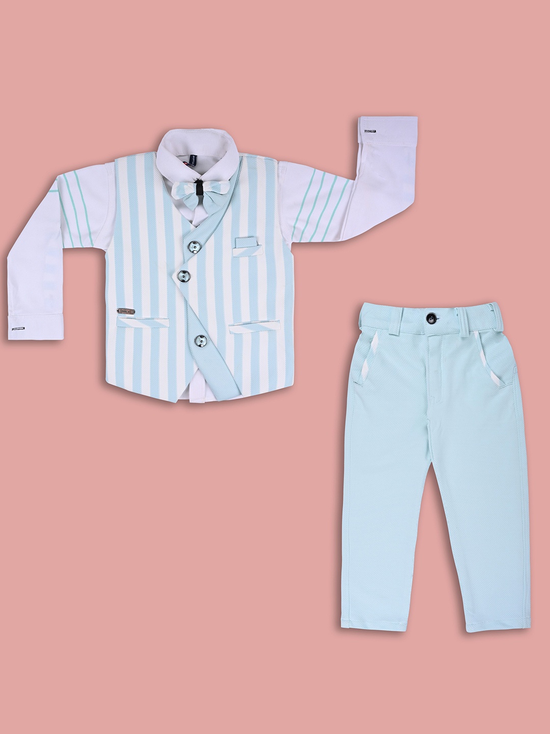 

Wish Karo Boys Striped Shirt With Trousers, Green
