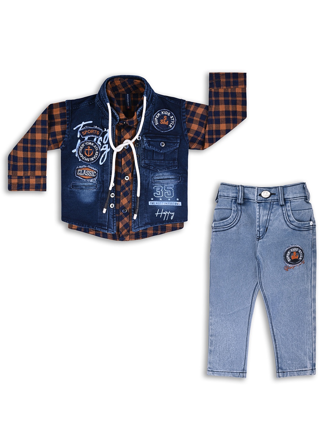 

Wish Karo Boys Checked Shirt With Trousers & Waistcoat, Blue