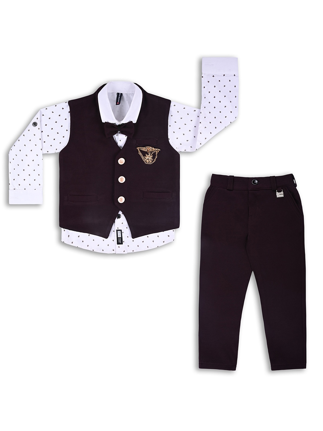 

Wish Karo Boys Printed Shirt With Trousers & Waistcoat, Purple