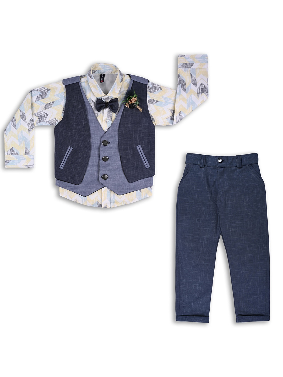 

Wish Karo Boys Abstract Printed Shirt With Trousers, Yellow