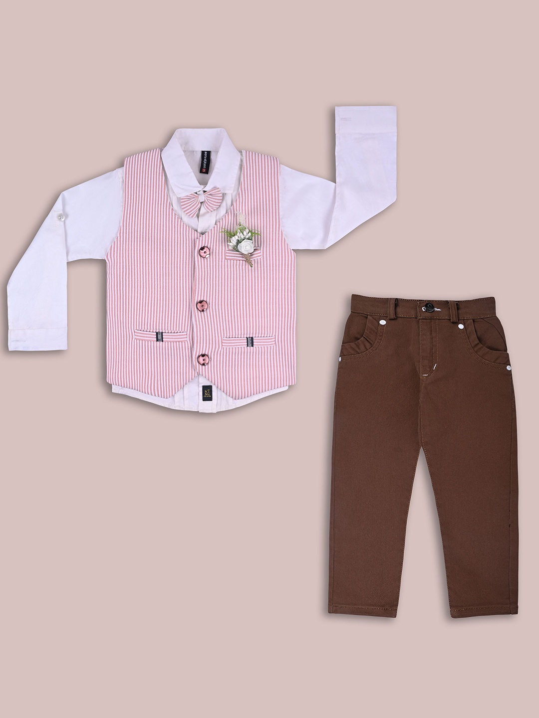 

Wish Karo Boys Shirt With Trousers & Waistcoat, Pink