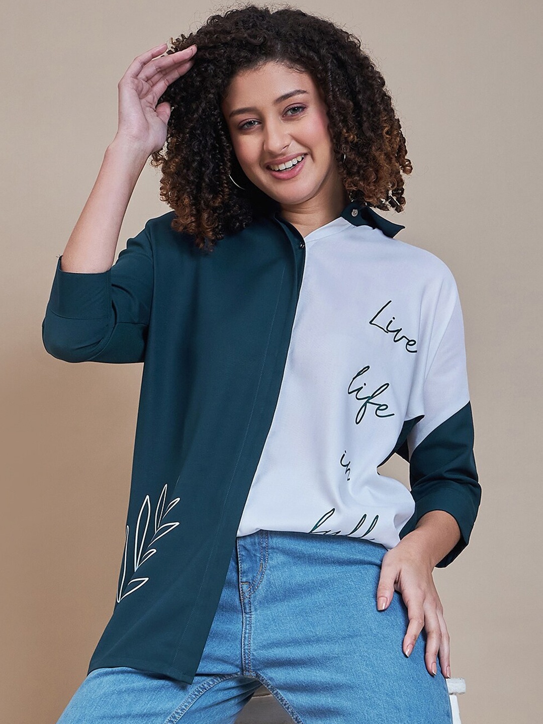 

Roadster Colourblocked Oversized Casual Shirt, Teal