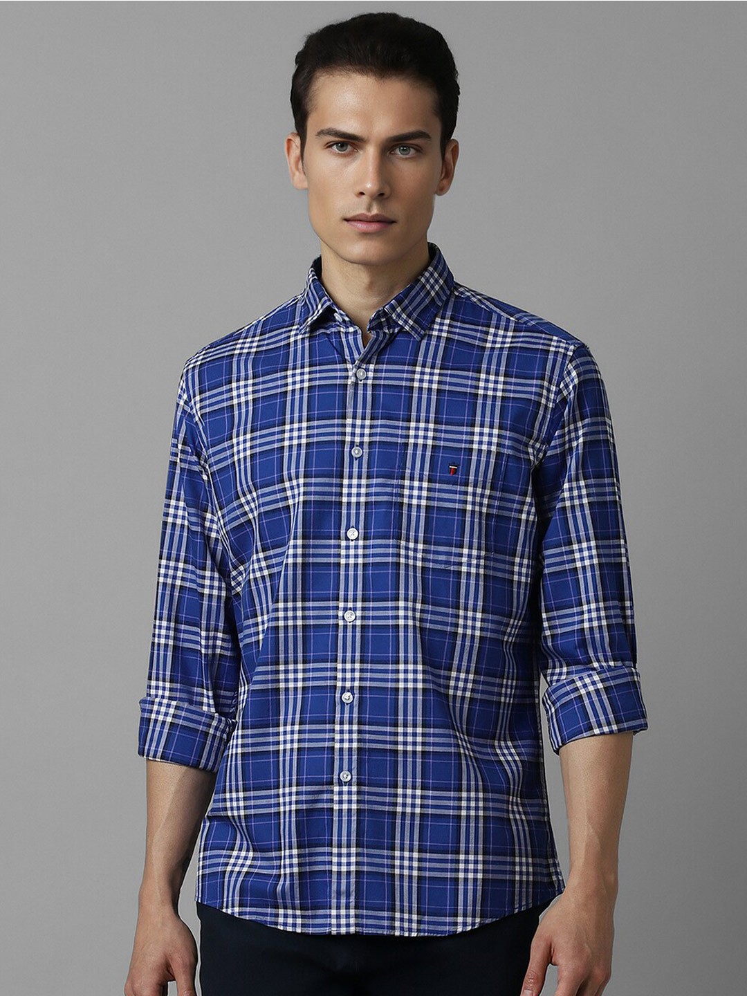

Louis Philippe Sport Tartan Checked Slim Fit Cotton Shirt, Blue