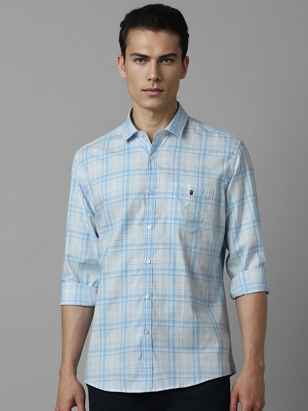 

Louis Philippe Sport Slim Fit Checked Cotton Casual Shirt, Blue