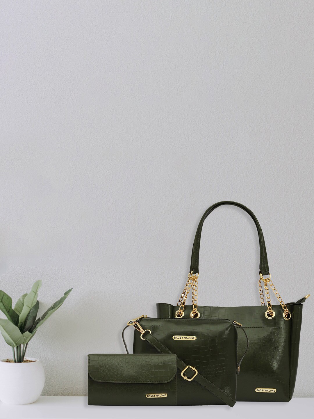 

Bagsy Malone Set Of 3 Textured Structured Bags - Up to 12 inch, Olive