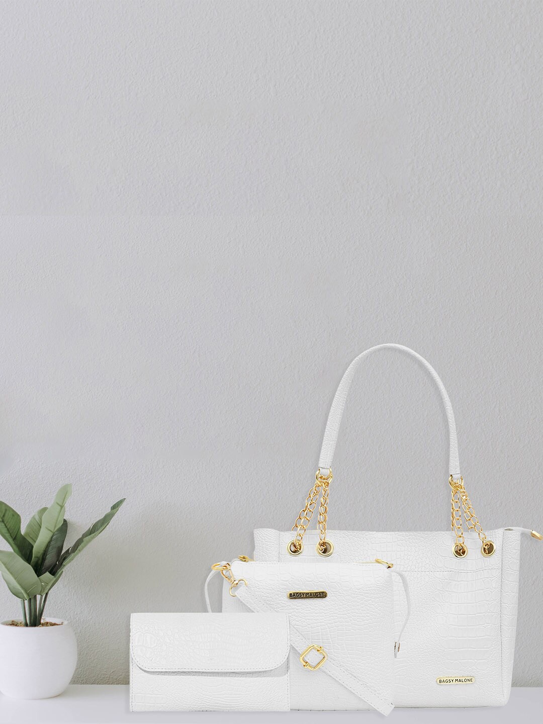 

Bagsy Malone Set Of 3 Textured Structured Bags - Up to 12 inch, White