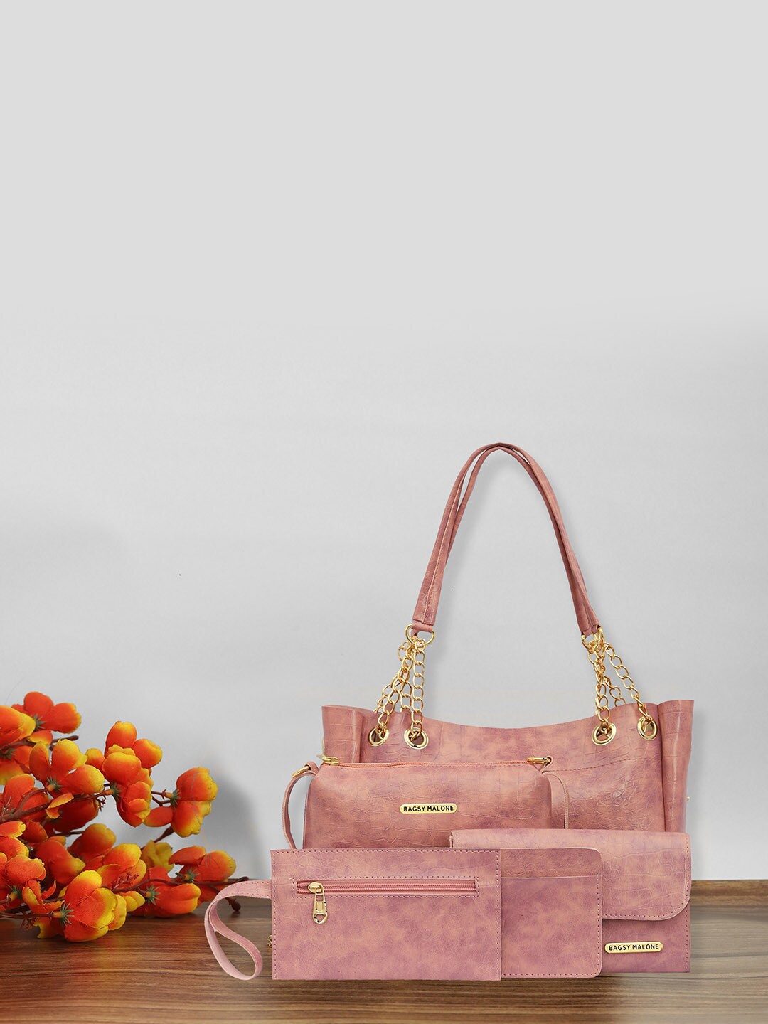 

Bagsy Malone Set Of 5 Textured Structured Handbags & Wallets, Pink