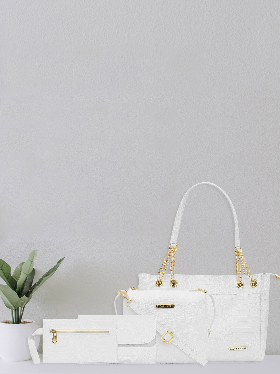 

Bagsy Malone Set Of 4 Textured Vegan Leather Handbags, White