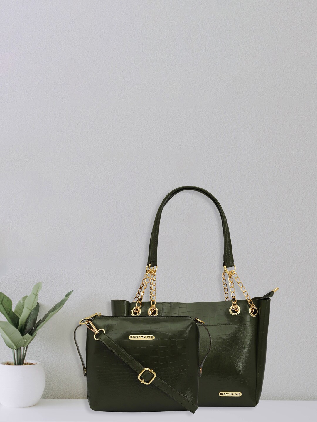 

Bagsy Malone Set Of 2 Textured Structured Handbags, Olive