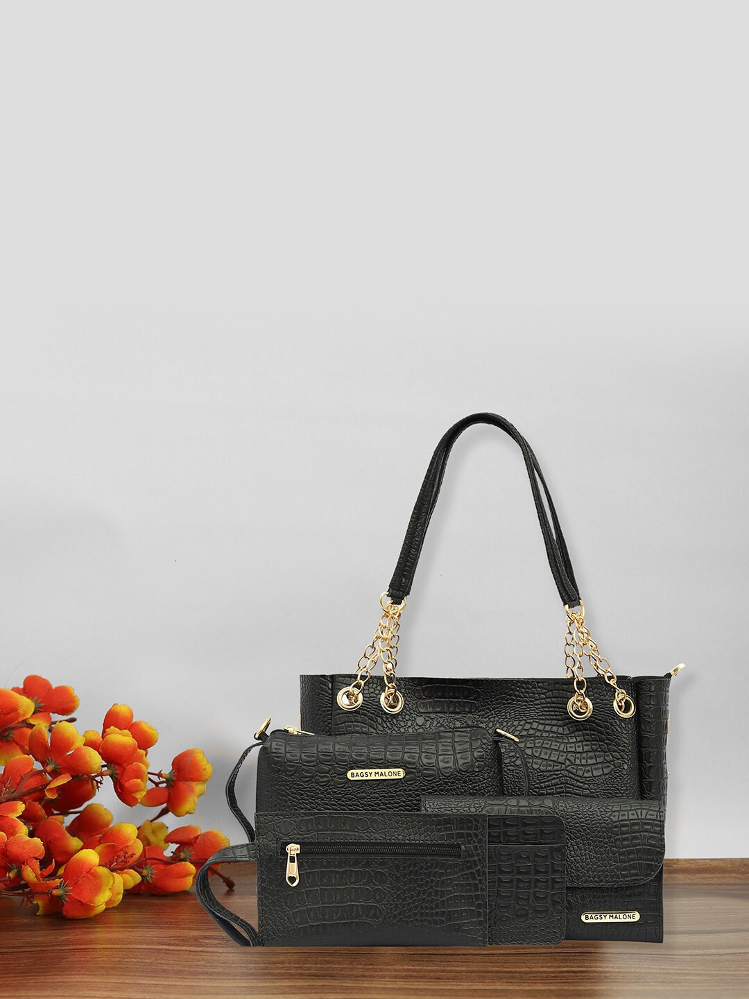 

Bagsy Malone Set Of 5 Textured Structured Handbags & Wallets, Black