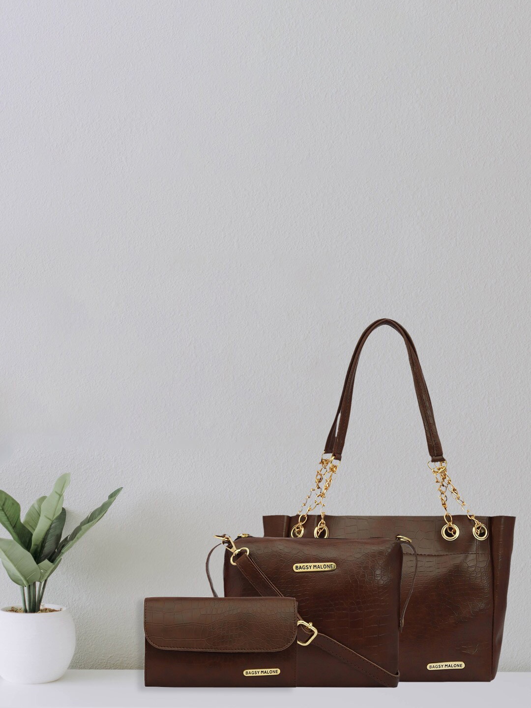 

Bagsy Malone Set Of 3 Textured Structured Vegan Leather Shoulder Bag, Brown
