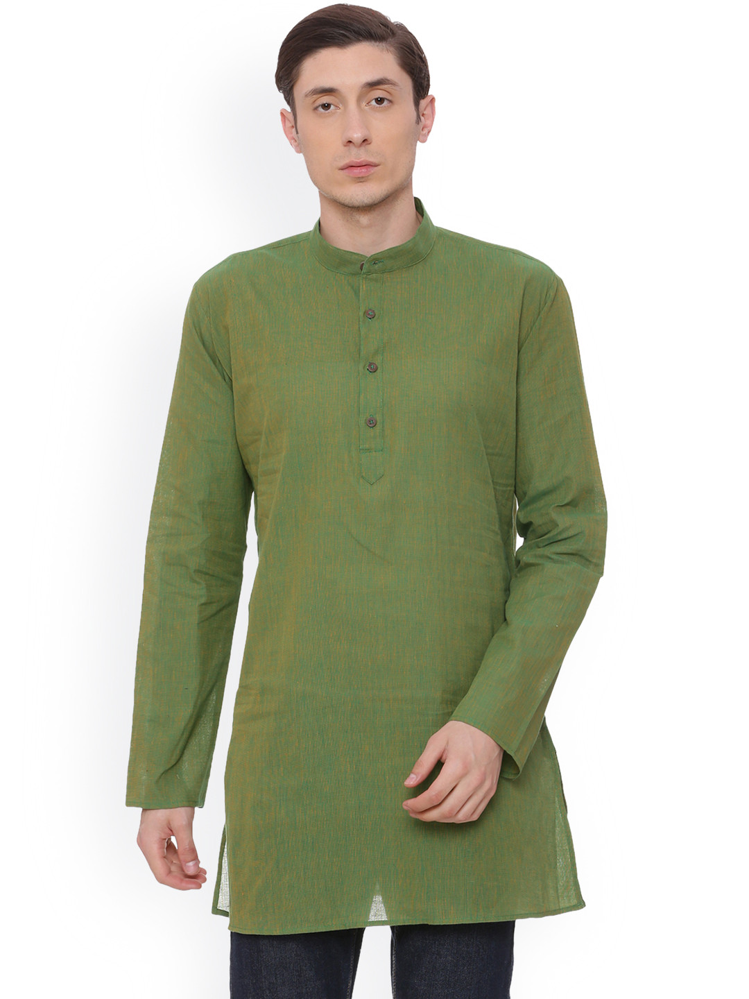 

TATTVA Men Green Woven Design Straight Kurta