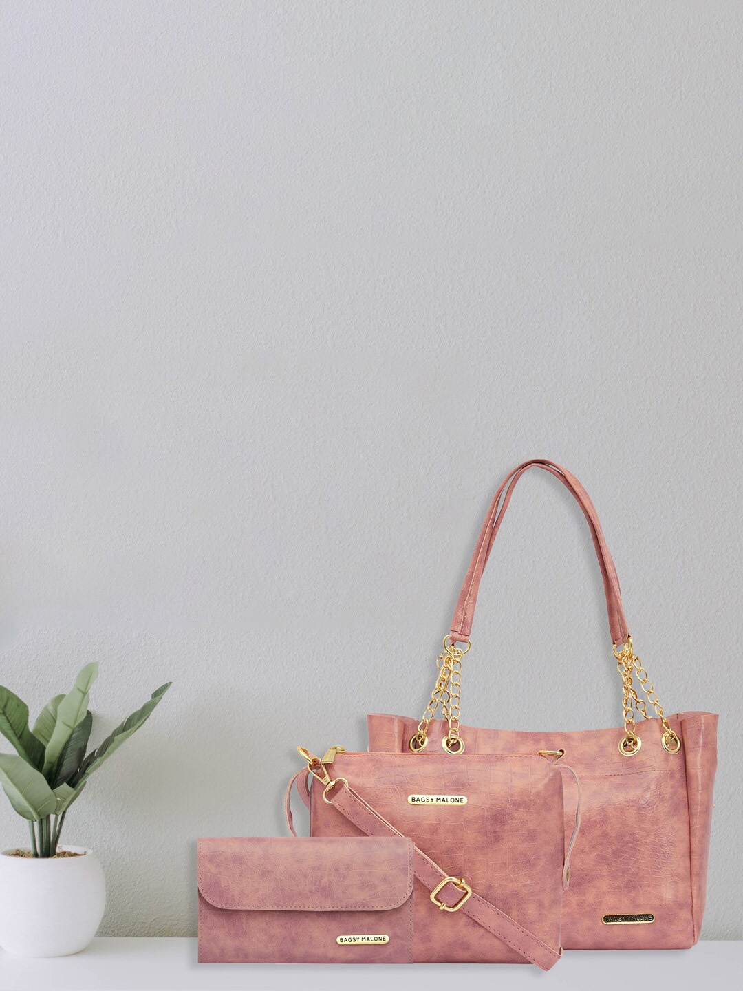 

Bagsy Malone Set Of 3 Textured Vegan Leather Handbags, Pink