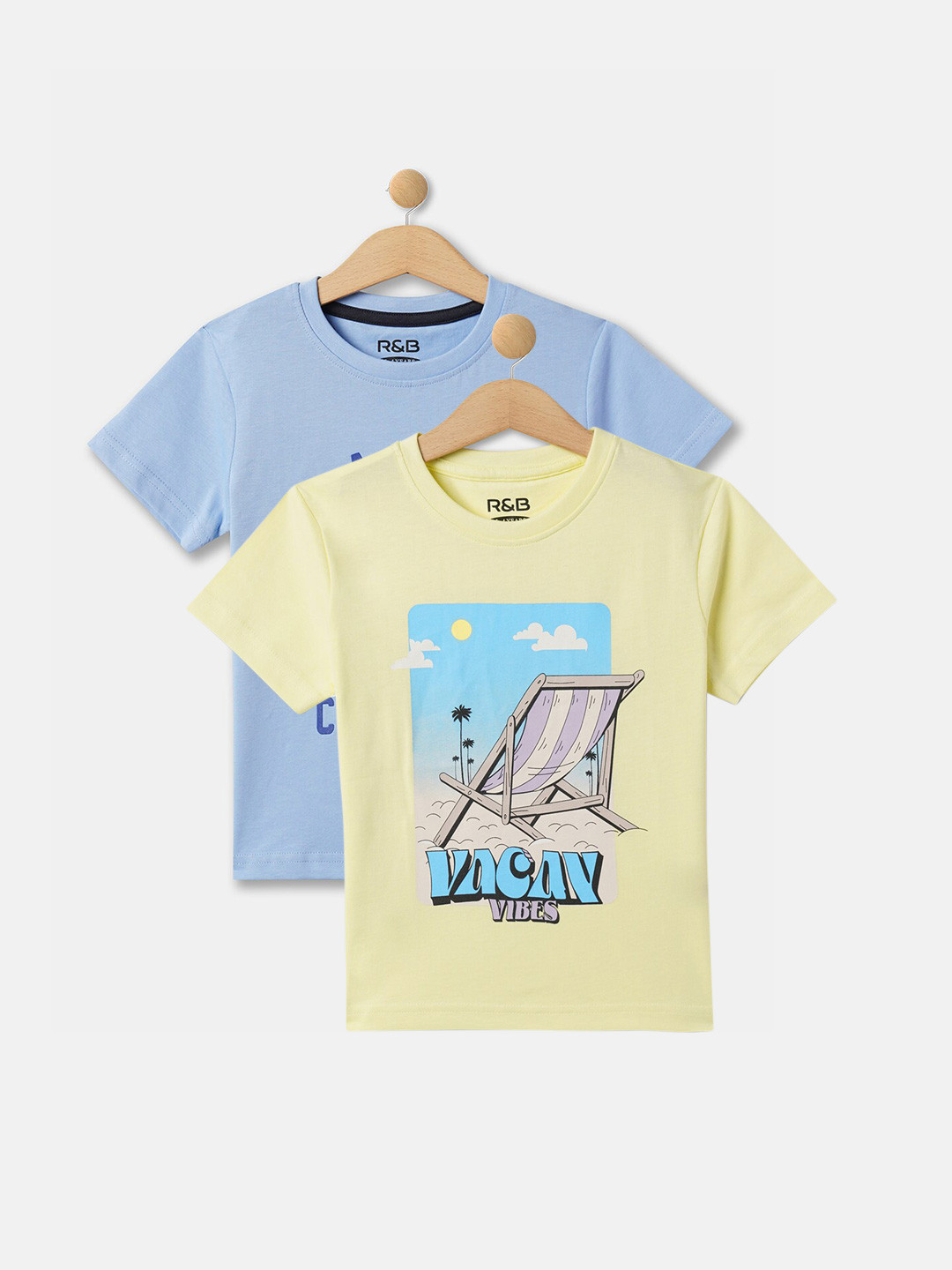 

R&B Boys Pack of 2 Round Neck Short Sleeves Printed cotton T-shirt, Blue