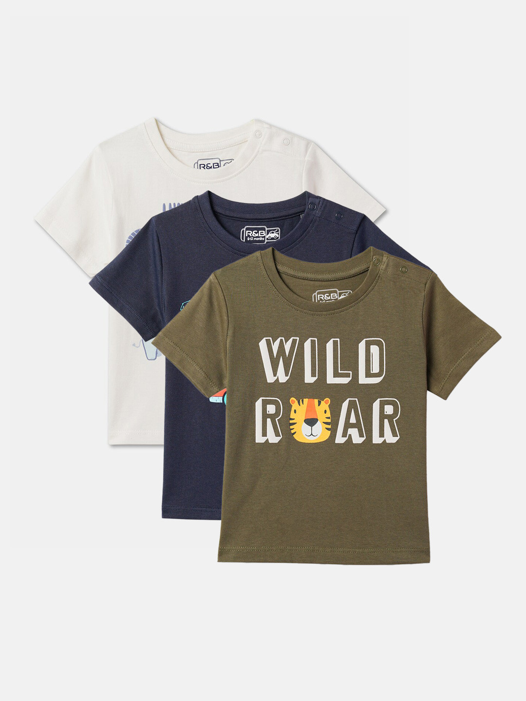 

R&B Boys Pack Of 3 Typography Printed Cotton T-shirts, White