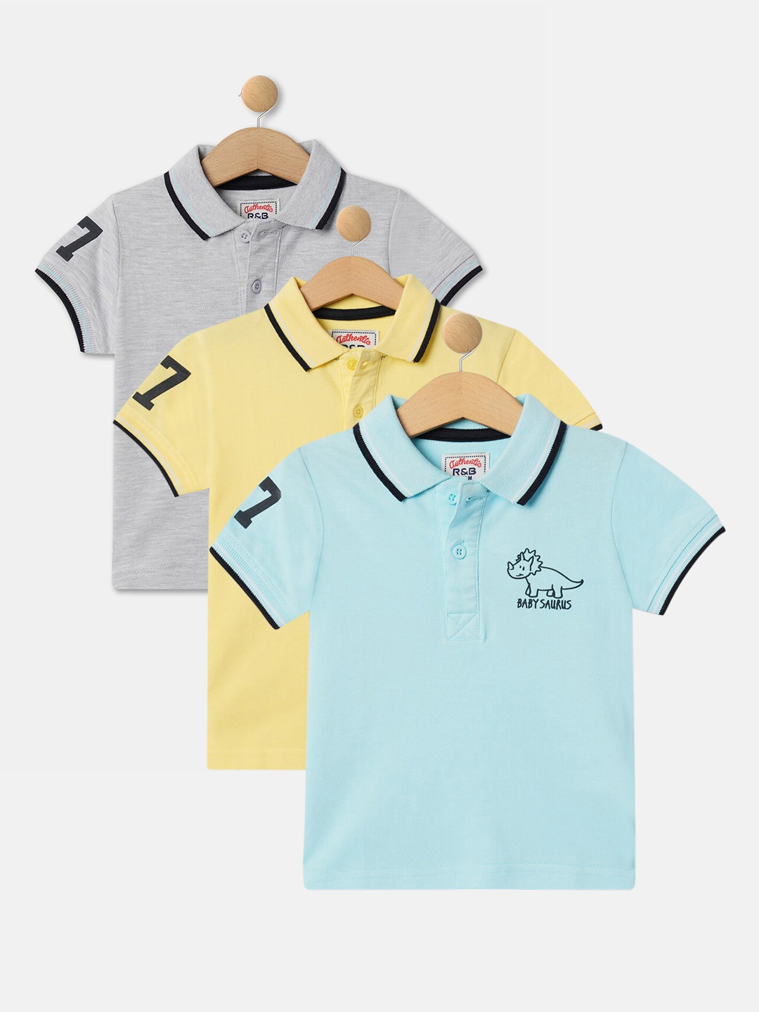 

R&B Boys Pack Of 3 Polo Collar T-shirts, Grey