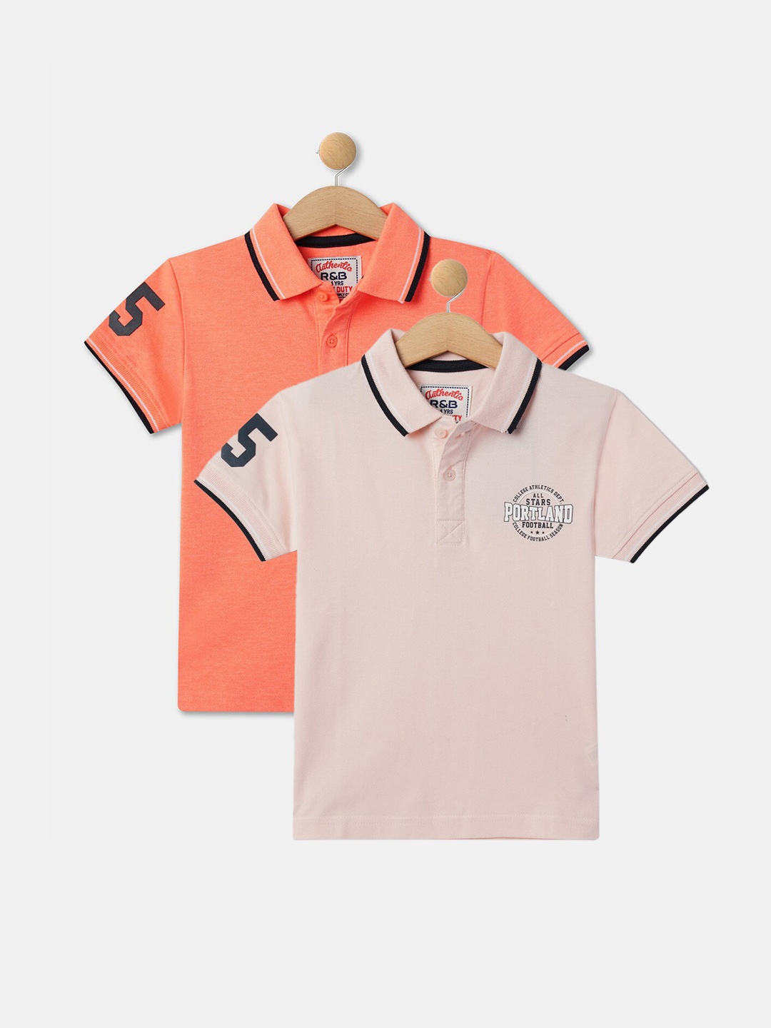 

R&B Boys Pack of 2 Polo Collar Short Sleeves Polo Collar Cotton T-shirt, Orange