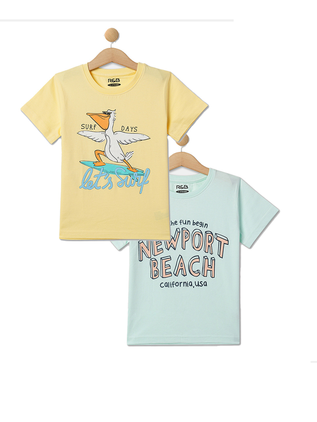 

R&B Boys Pack Of 2 Typography Printed Cotton T-shirt, Yellow