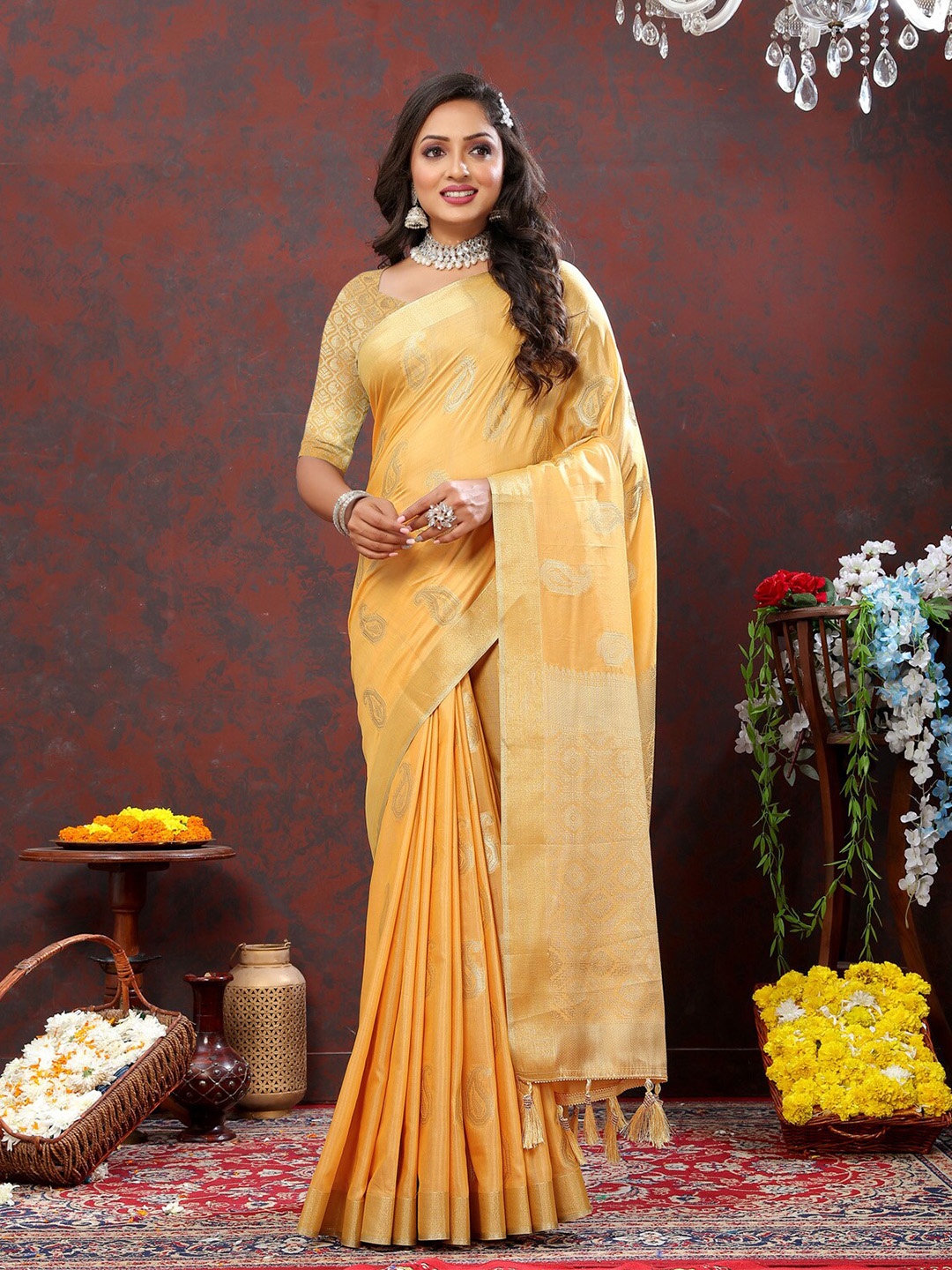 

OFLINE SELECTION Woven Design Zari Banarasi Saree with Tassels, Yellow