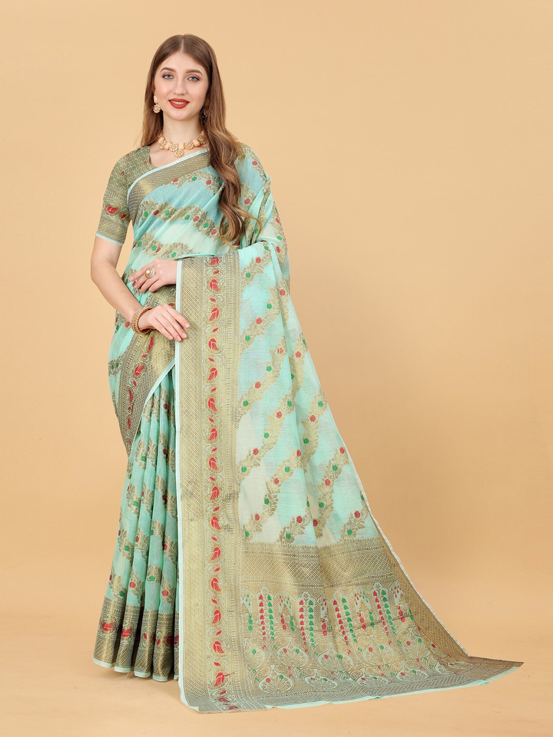 

OFLINE SELECTION Woven Design Zari Banarasi Saree, Teal