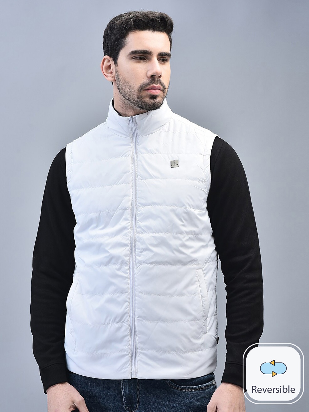 

CANOE Stand Collar Reversible Bomber Jacket, White