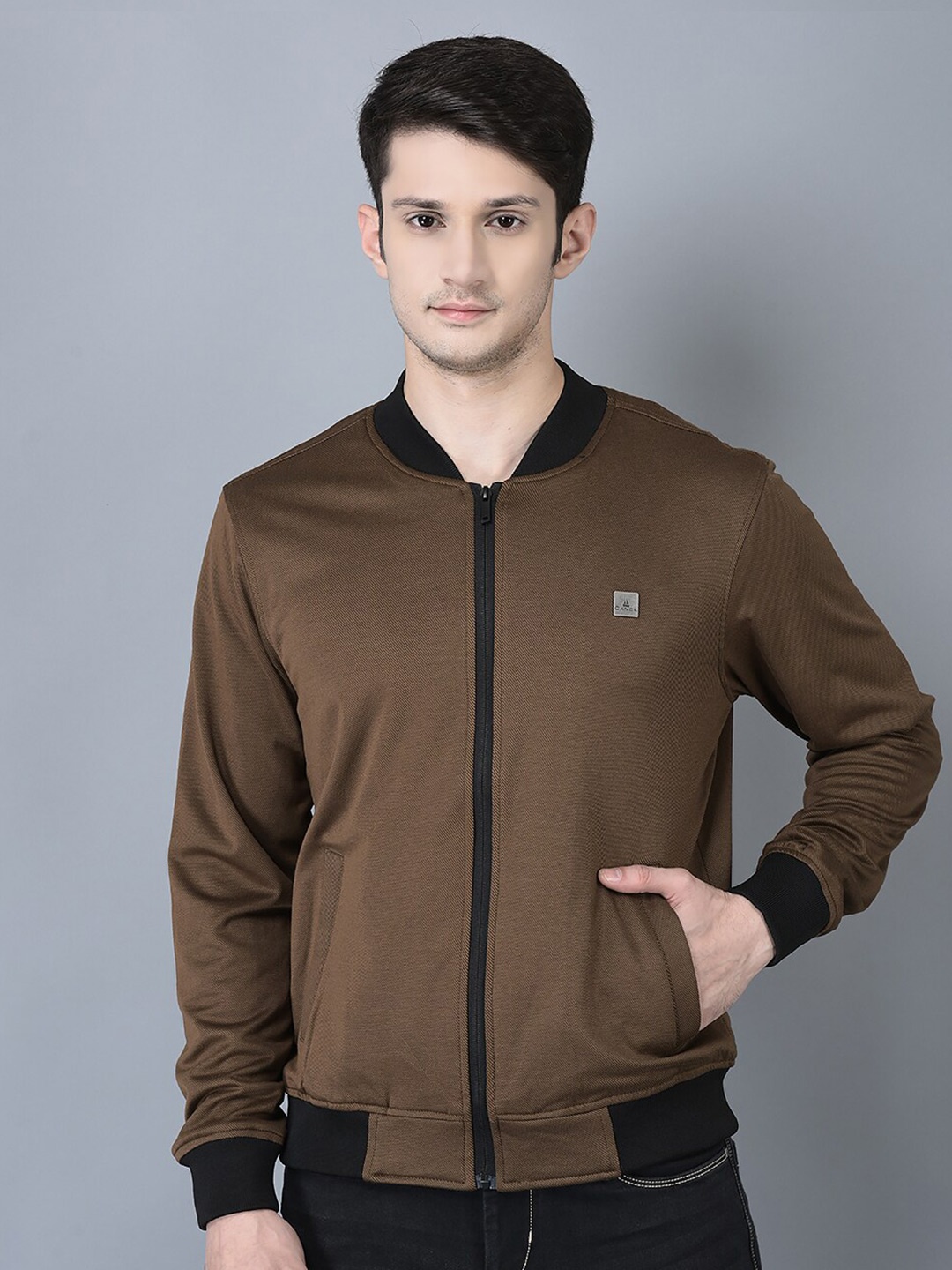 

CANOE Stand Collar Long Sleeves Bomber Jacket, Brown
