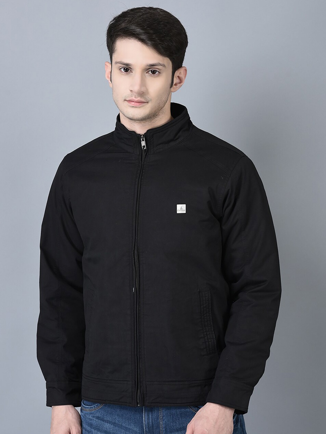 

CANOE Stand Collar Pure Cotton Bomber Jacket, Black