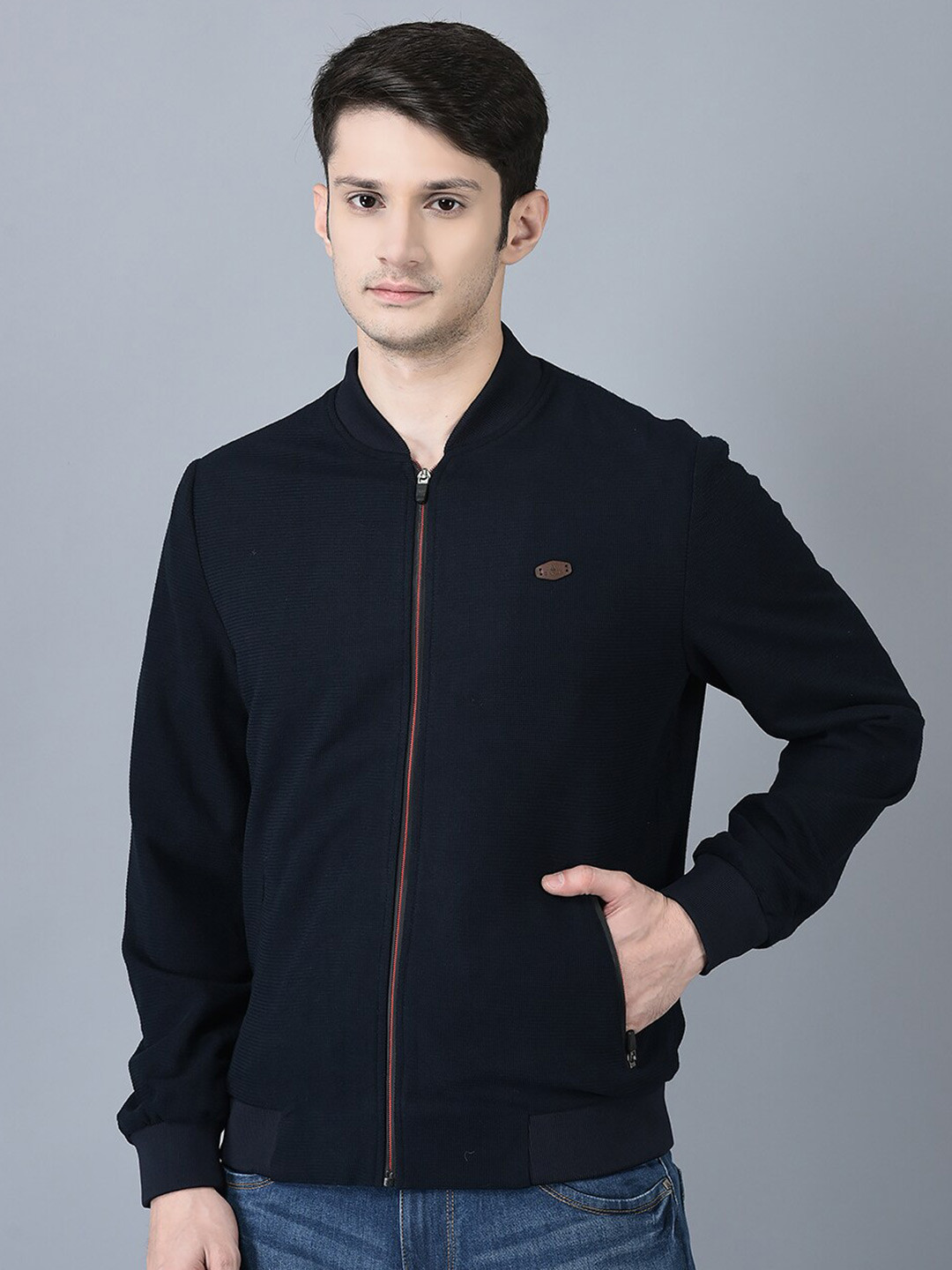

CANOE Mock Collar Long Sleeves Quilted Jacket, Navy blue