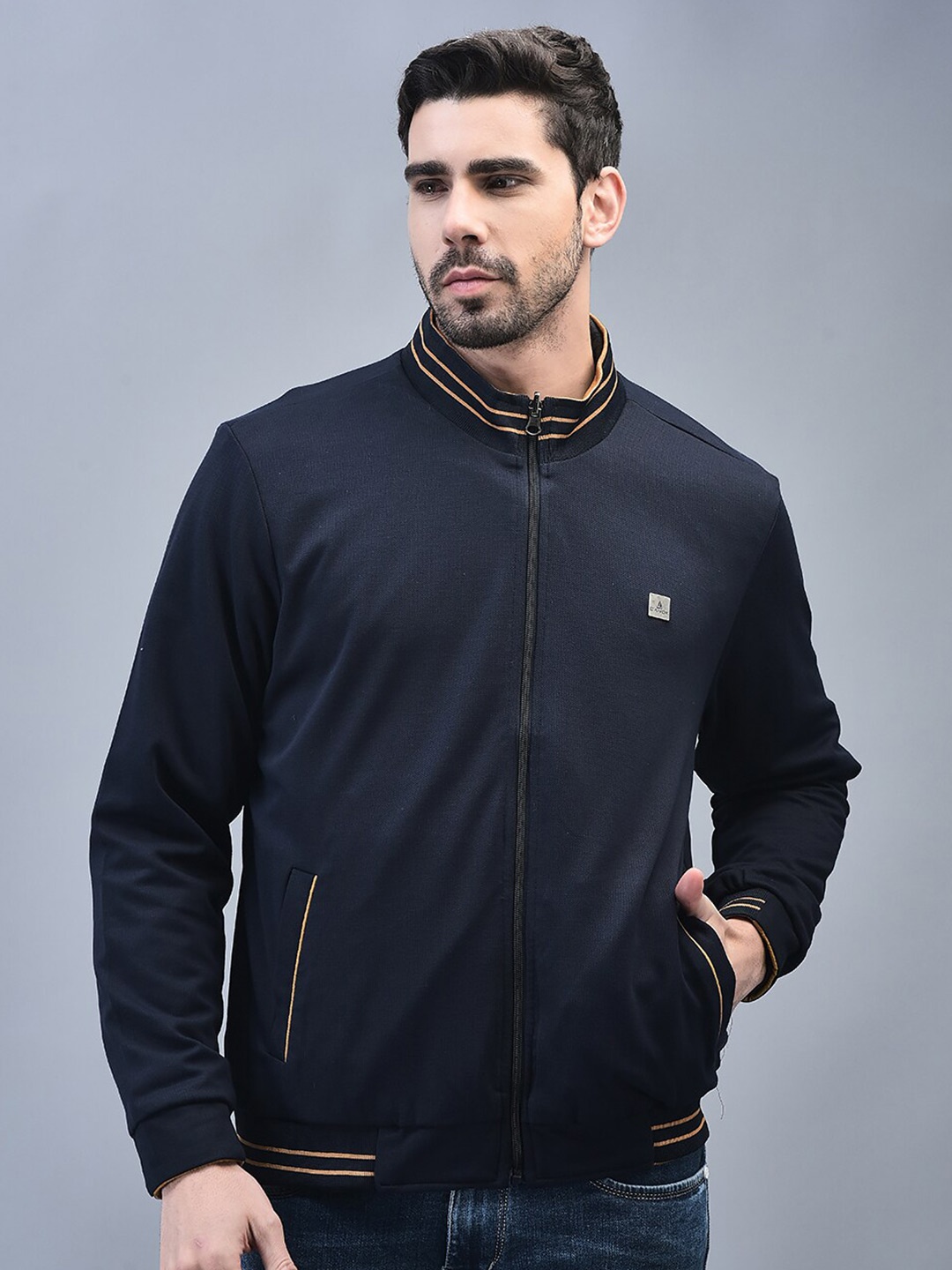 

CANOE Mock Collar Long Sleeves Bomber Jacket, Blue