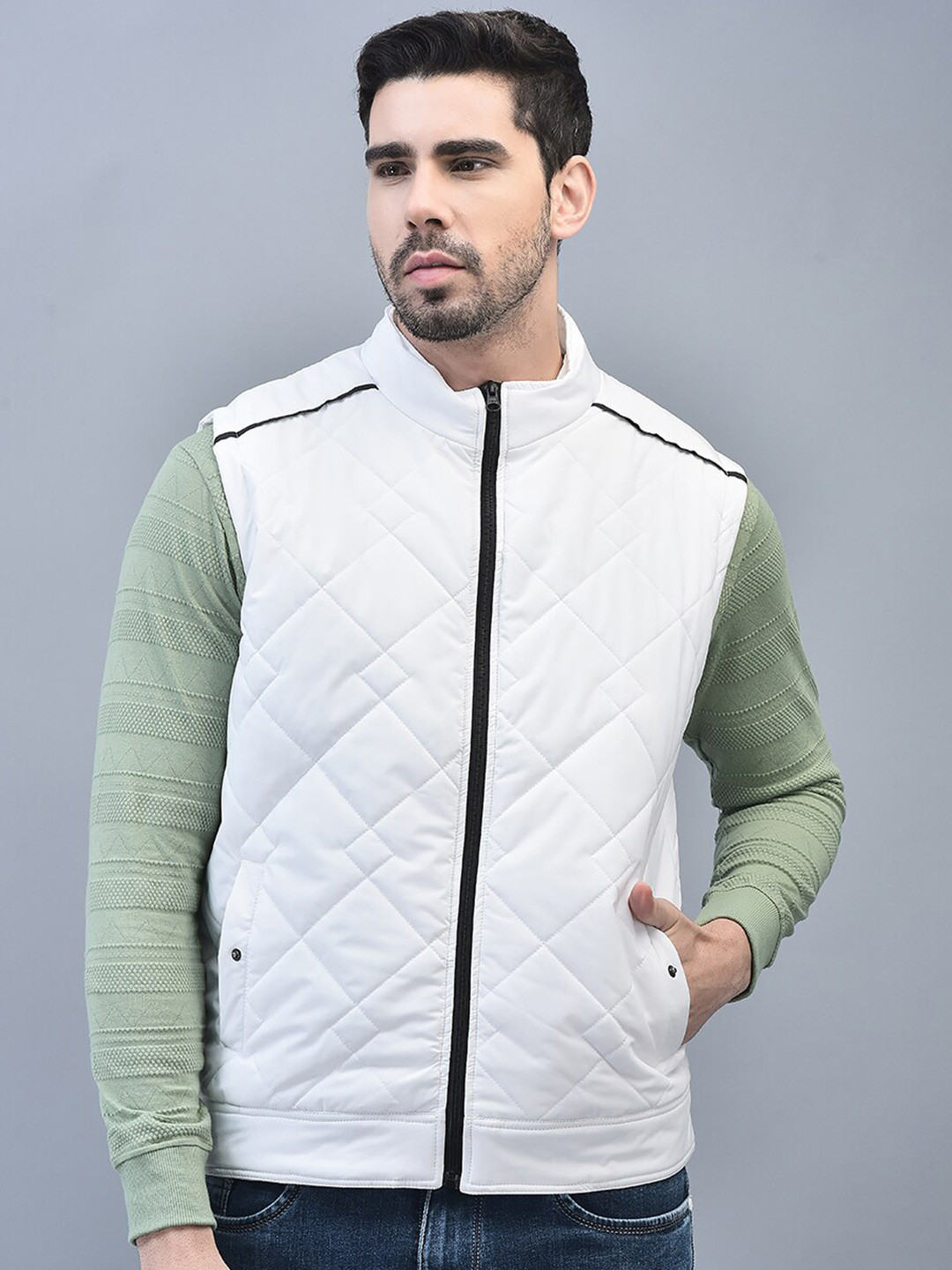 

CANOE Stand Collar Bomber Jacket, White
