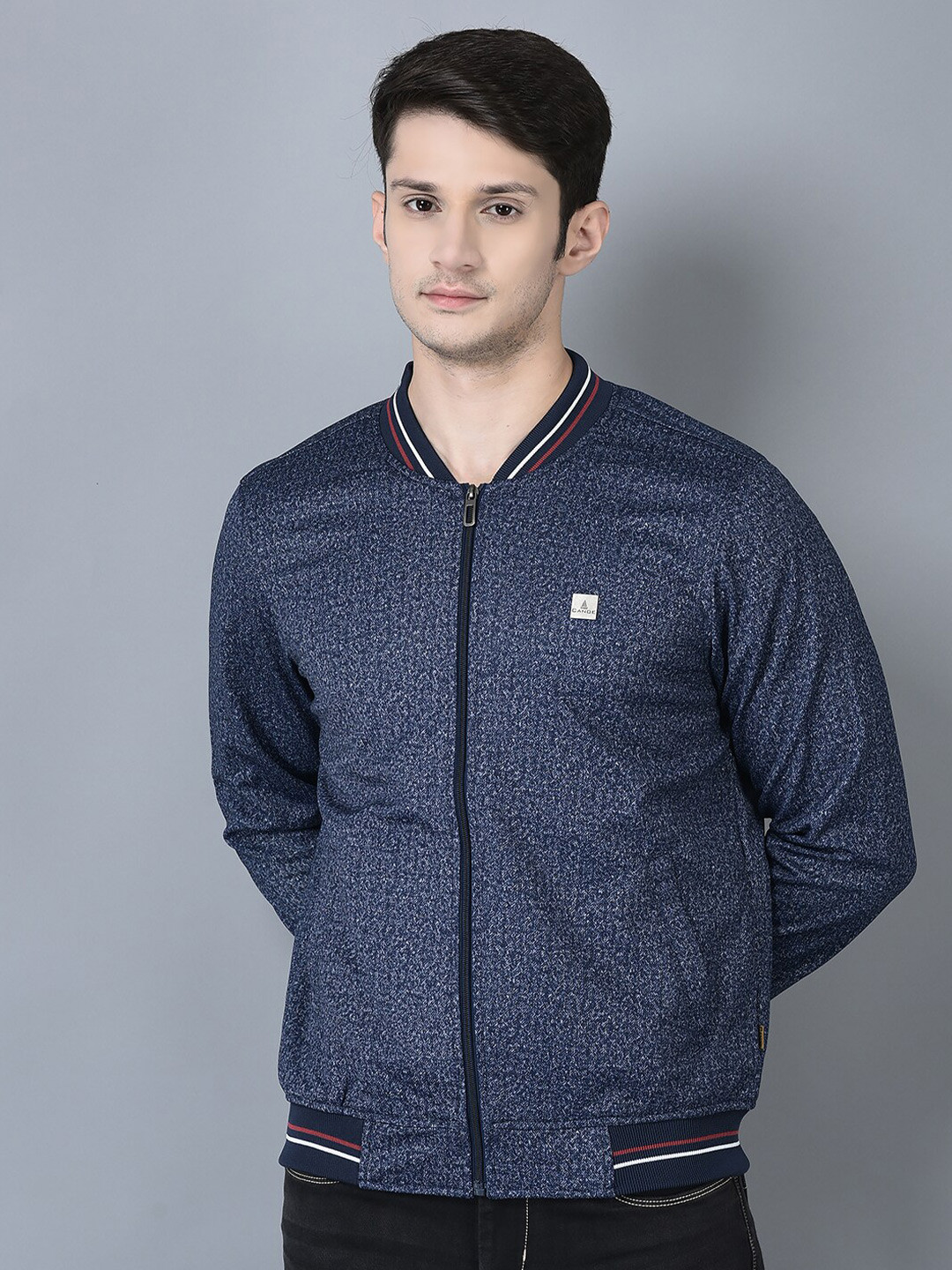 

CANOE Stand Collar Long Sleeves Bomber Jacket, Navy blue