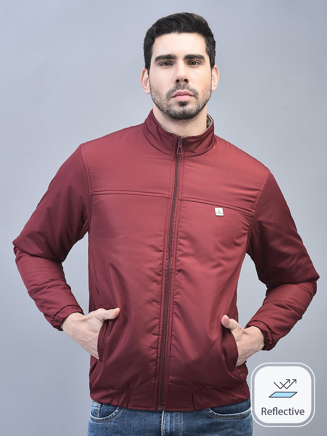 

CANOE Stand Collar Reversible Bomber Jacket, Maroon