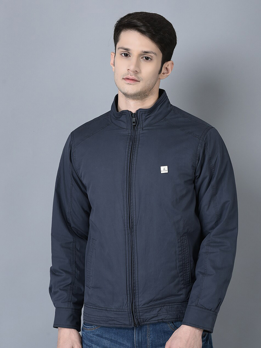 

CANOE Mock Collar Long Sleeves Cotton Padded Jacket, Navy blue