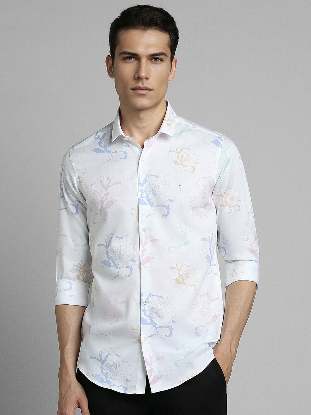 

SIMON CARTER LONDON Slim Fit Floral Printed Cotton Casual Shirt, White