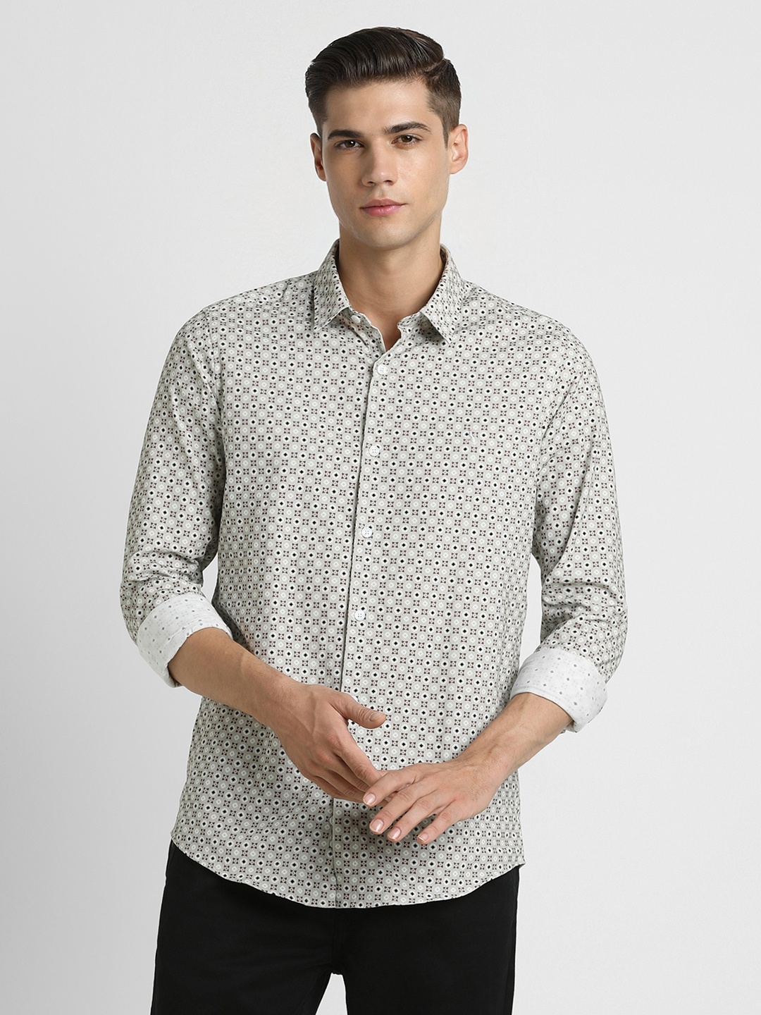 

SIMON CARTER LONDON Slim Fit Micro Ditsy Printed Pure Cotton Casual Shirt, Grey
