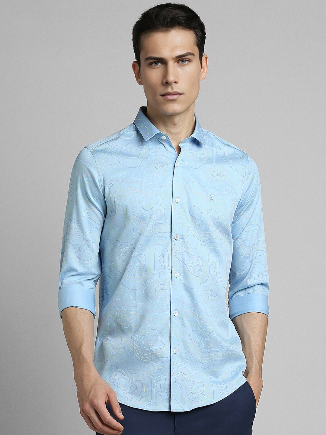 

SIMON CARTER LONDON Slim Fit Abstract Printed Cotton Casual Shirt, Blue